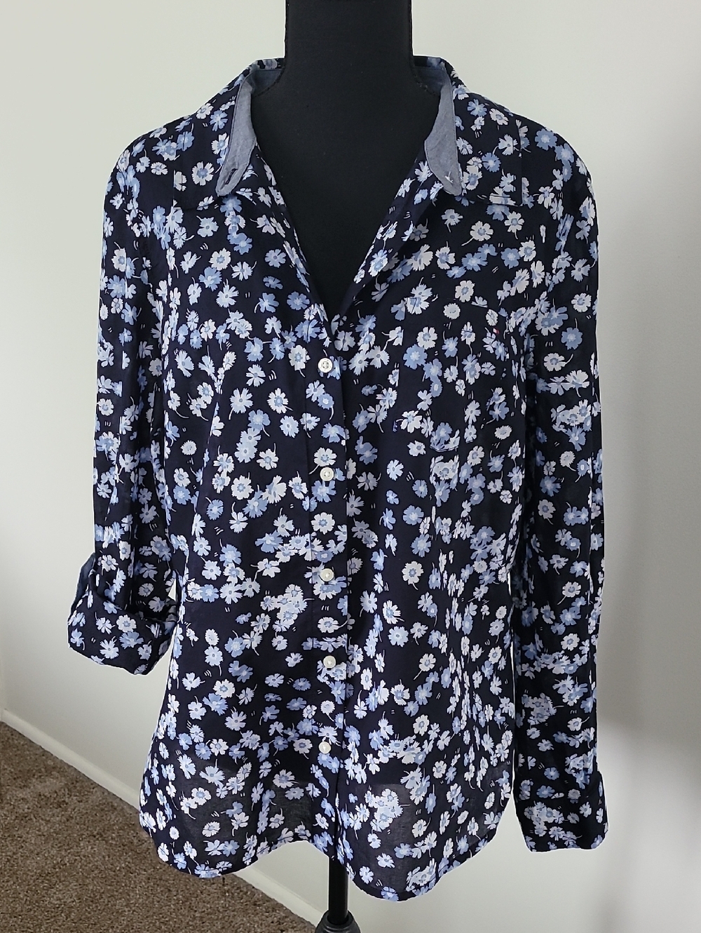 Tommy Hilfiger Navy Blue Floral Button-Down Shirt
